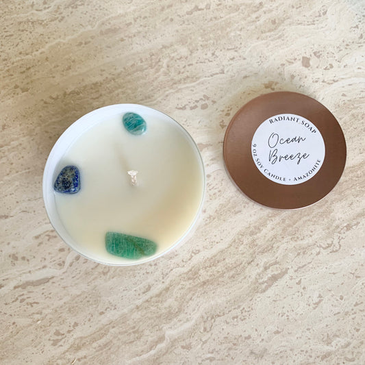 Ocean Breeze Soy Candle with Amazonite