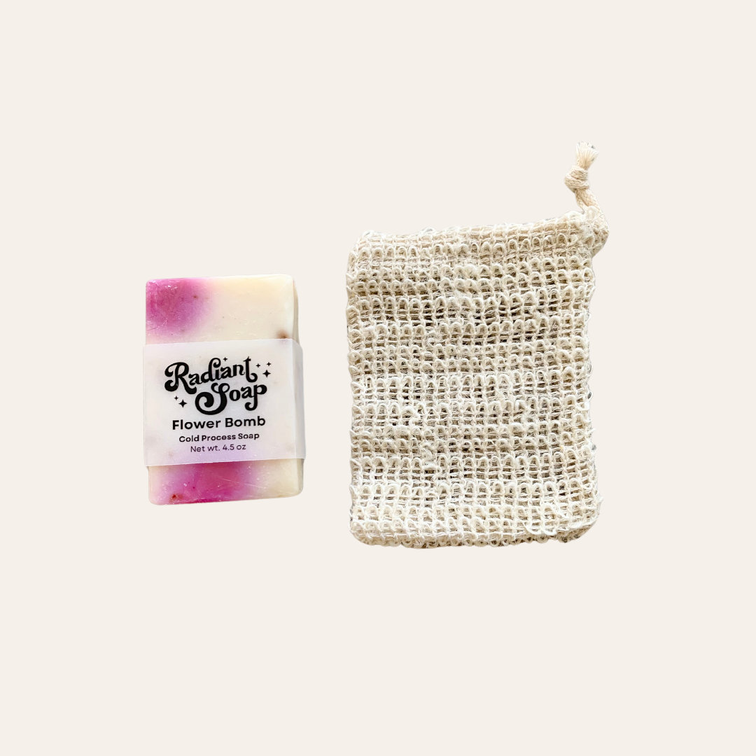 Flower Bomb Cold Process Soap and Sisal Soap Bag Set
