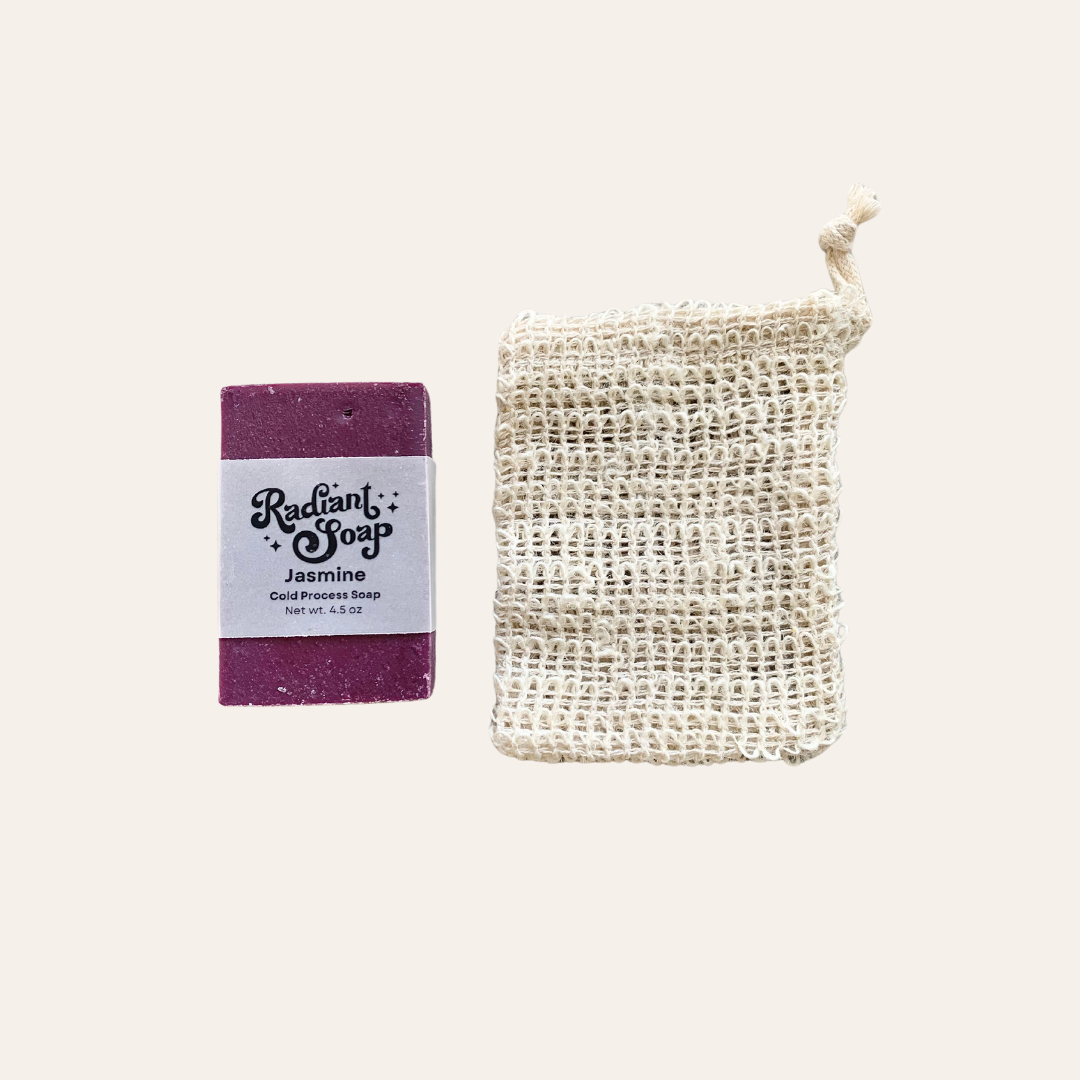 Jasmine Cold Process Soap and Sisal Soap Bag Set