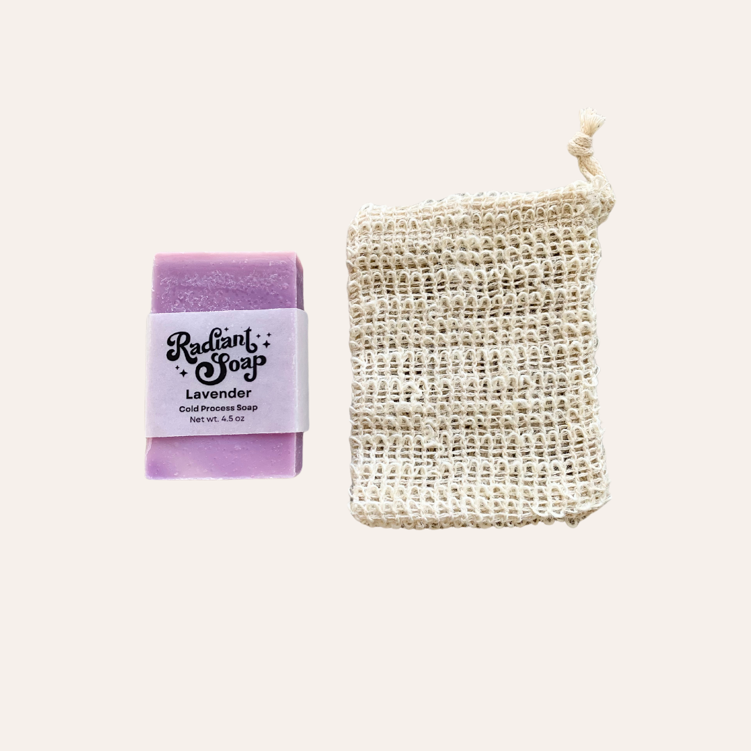Lavender Cold Process Soap and Sisal Soap Bag Set
